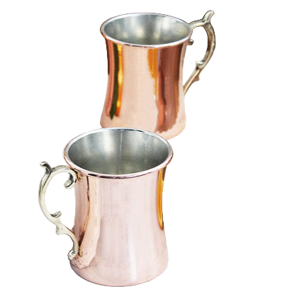 Two copper mugs with handles on a white background