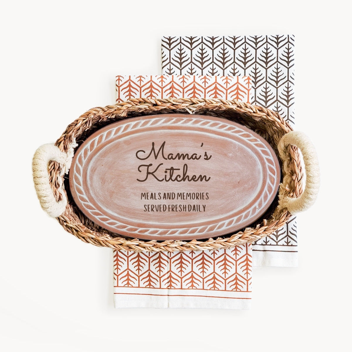 Bread Warmer & Basket Gift Set with Tea Towel - Mom Oval-5
