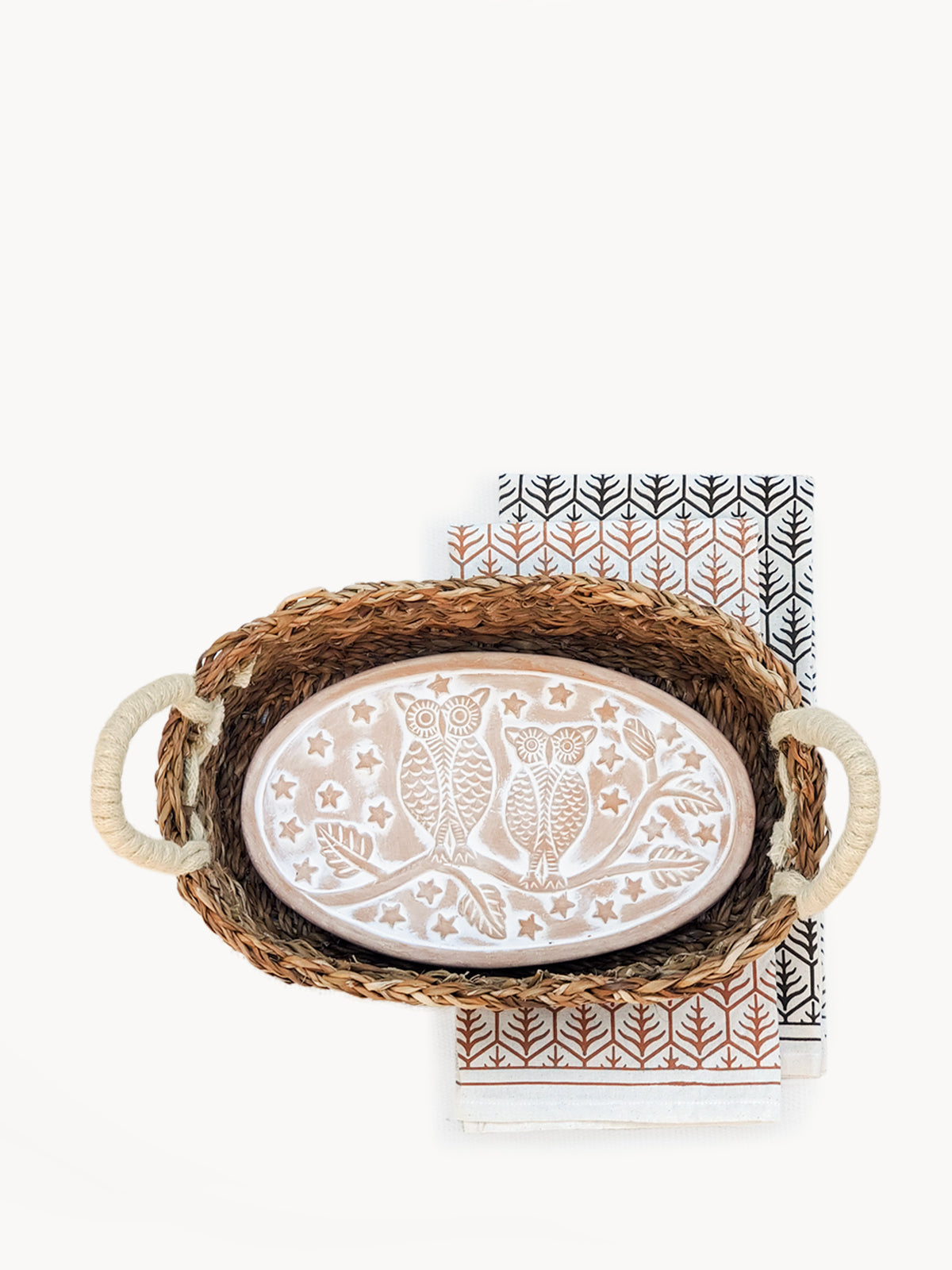 Bread Warmer & Basket Gift Set with Tea Towel - Owl Oval-4