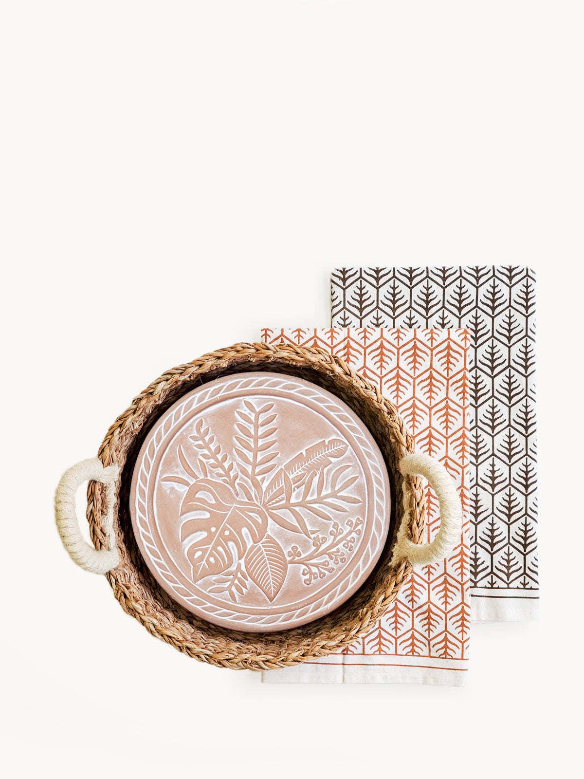 Bread Warmer & Basket Gift Set with Tea Towel - Plant Round-0