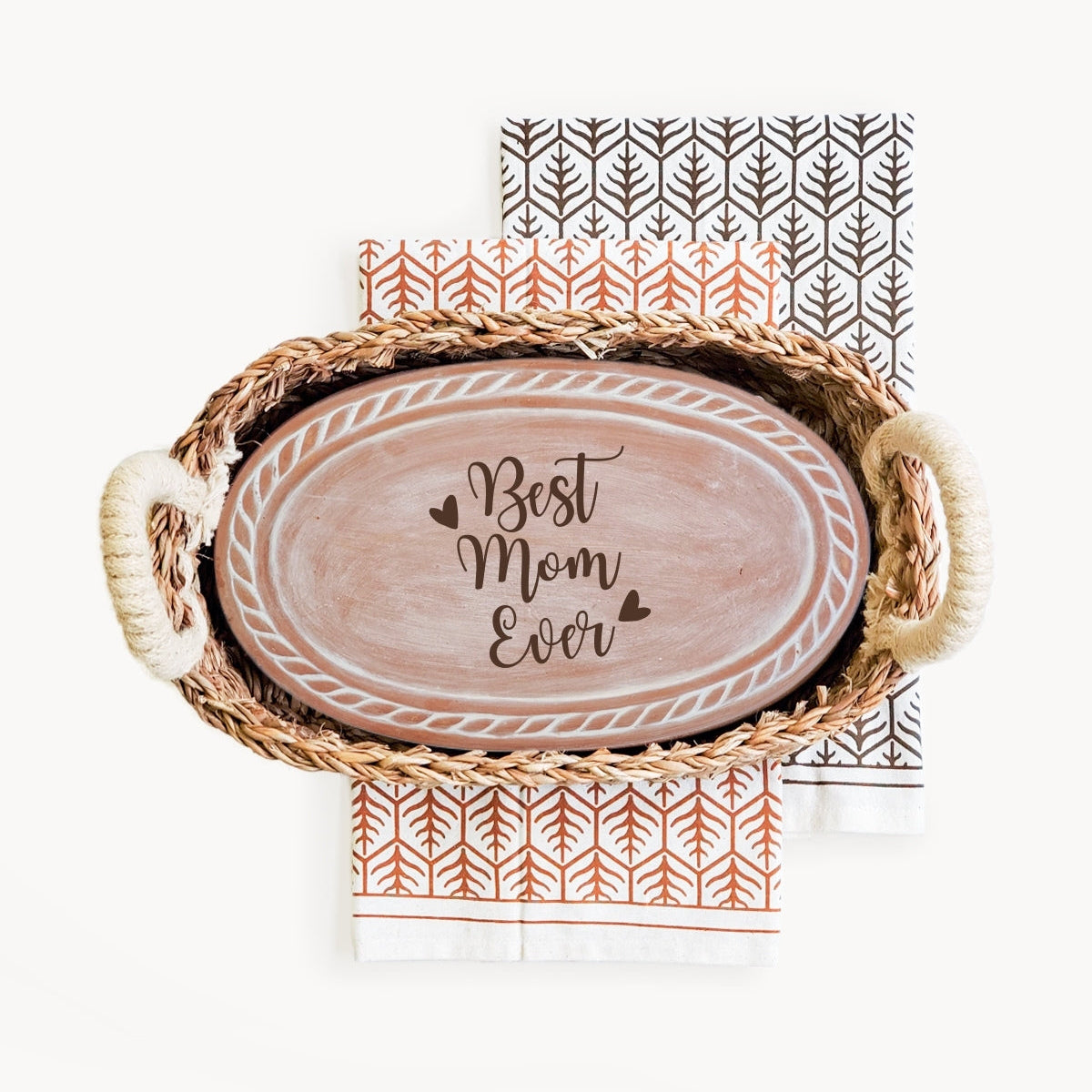 Bread Warmer & Basket Gift Set with Tea Towel - Mom Oval-6