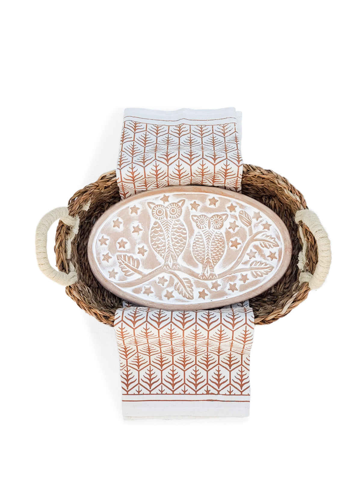 Bread Warmer & Basket Gift Set with Tea Towel - Owl Oval-6
