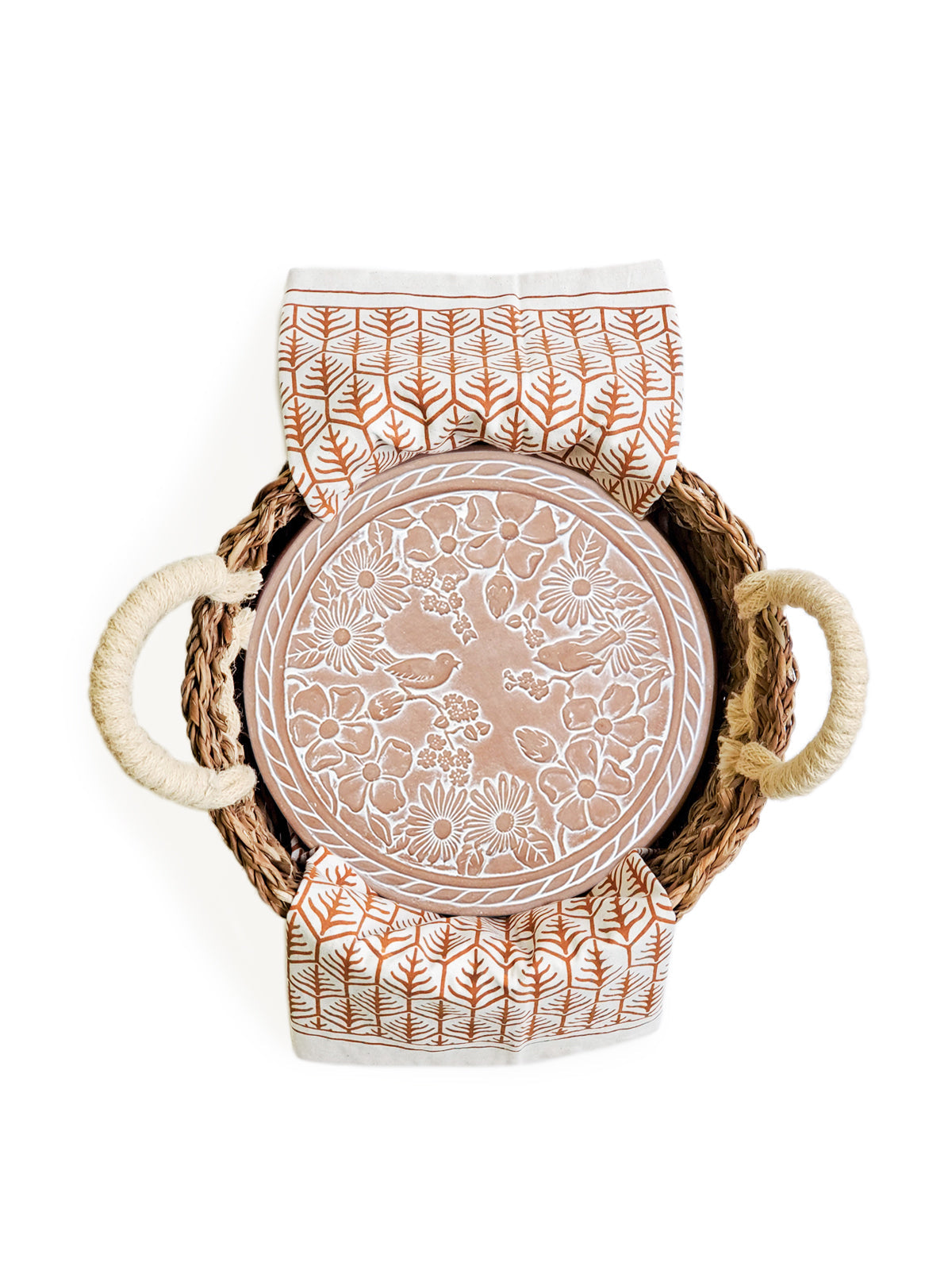 Bread Warmer & Basket Gift Set with Tea Towel - Garden Round-6