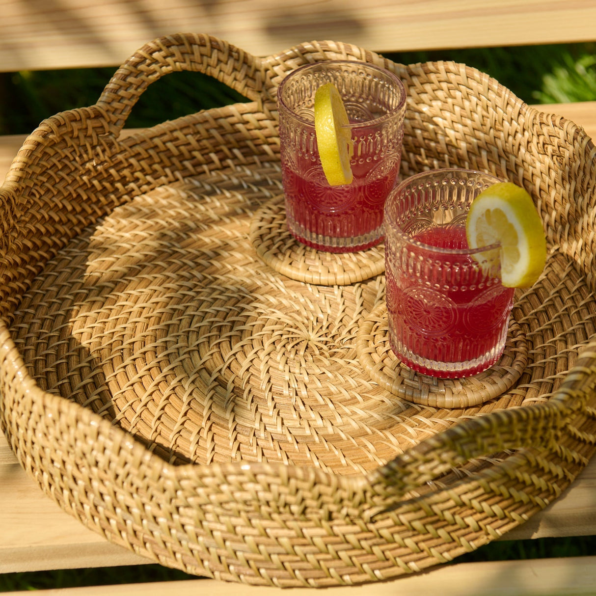 Lily Round Scalloped Rattan Serving Tray - Sumiye Co