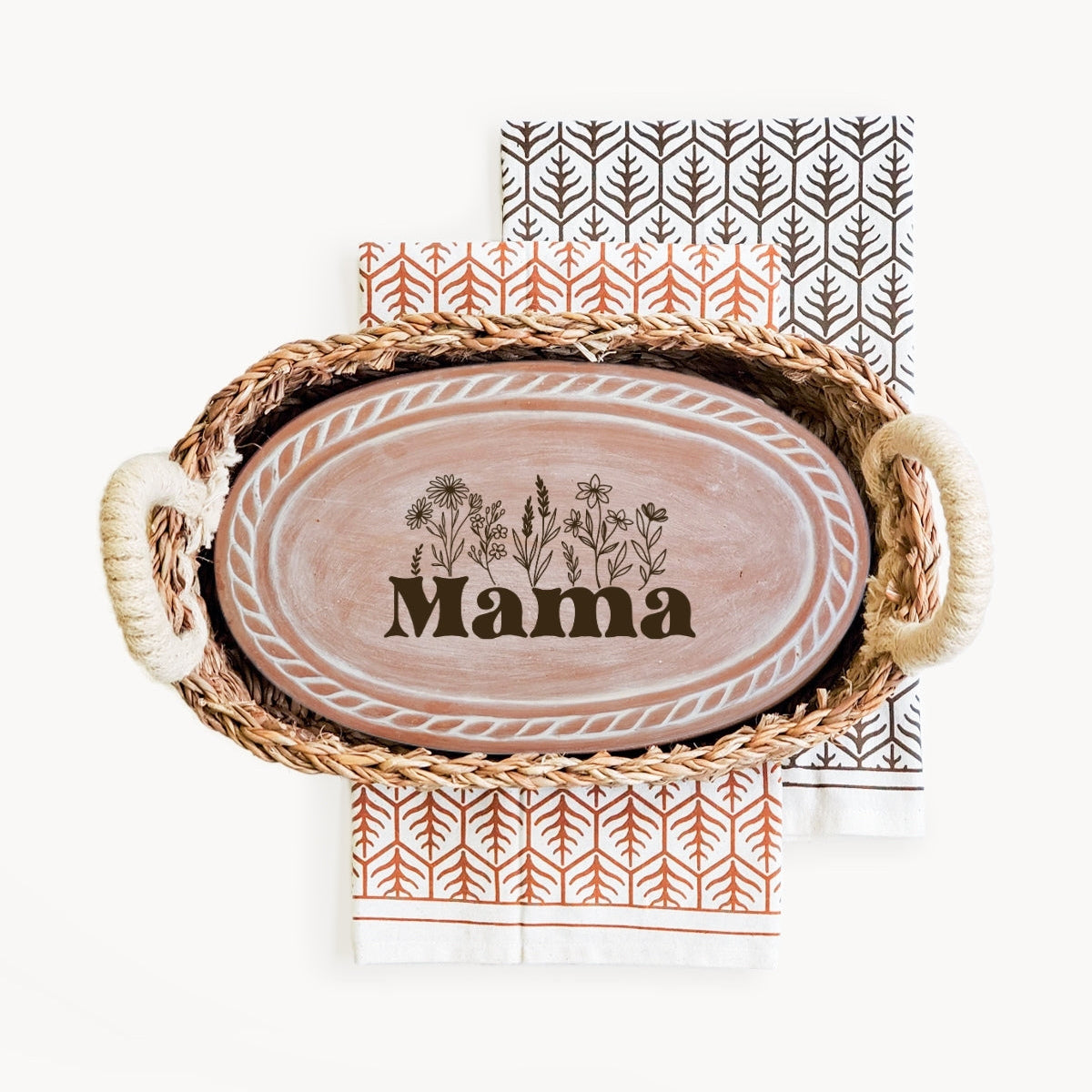 Bread Warmer & Basket Gift Set with Tea Towel - Mom Oval-7