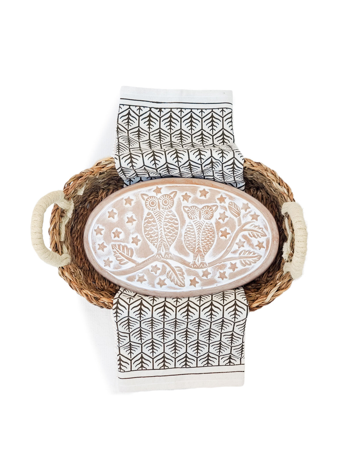 Bread Warmer & Basket Gift Set with Tea Towel - Owl Oval-5