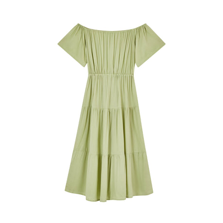Regina Off-the-shoulder Midi Dress in Pistachio - Sumiye Co