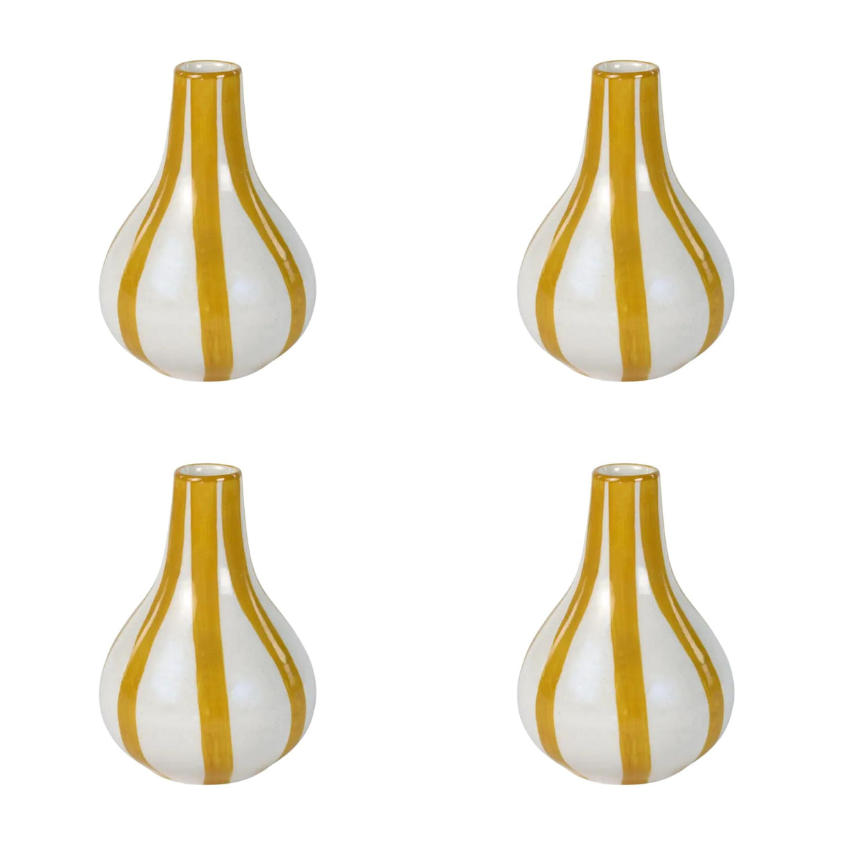 Ceramic Stripe bud vase, Yellow- 3.5 x 3.5 x 4.75 Inches ( Set of 4 )