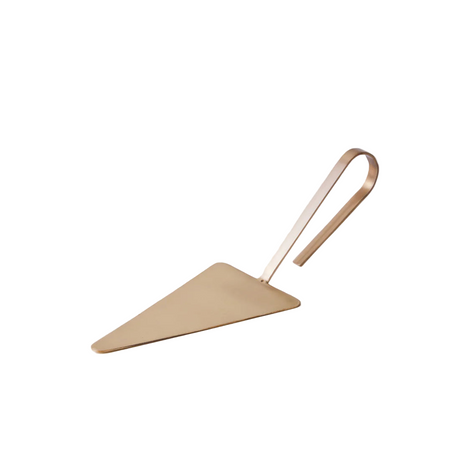Bronze cake server with a handle on a white background
