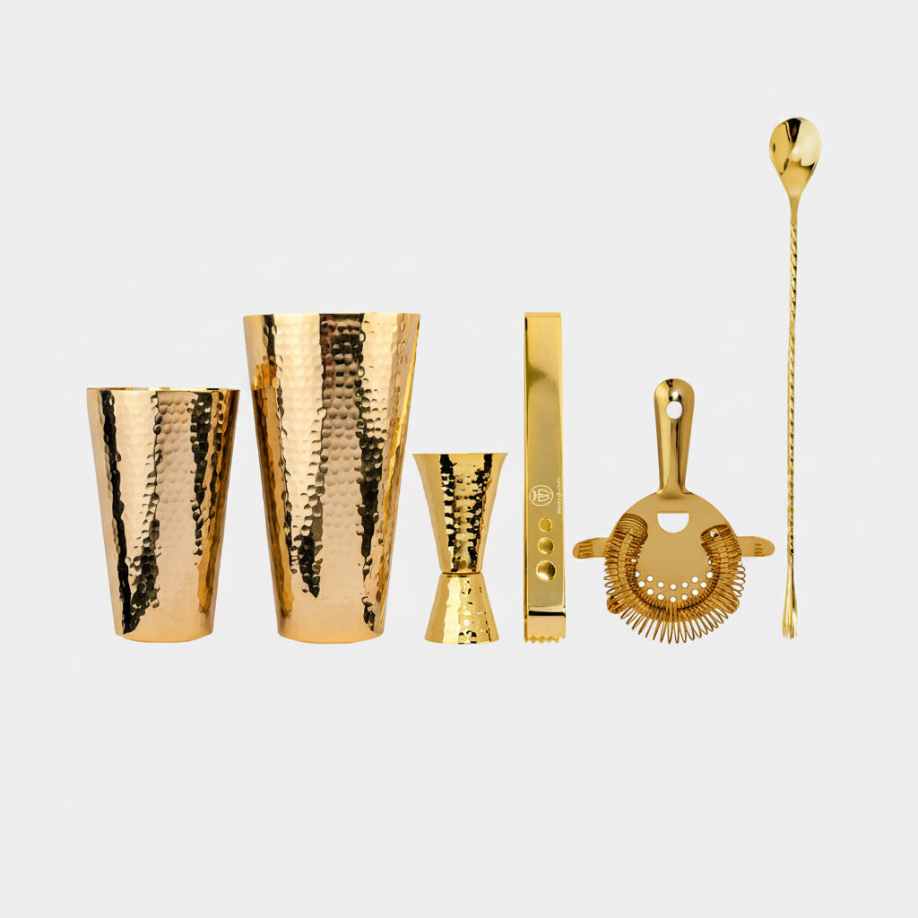 24K Gold Plate Hammered Copper Cocktail Shaker Set - Sumiye Co