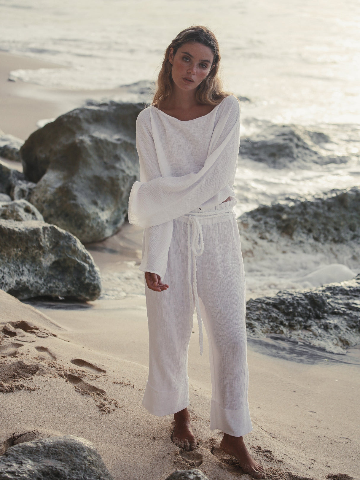 Paloma Paper Bag Pants - White - Sumiye Co