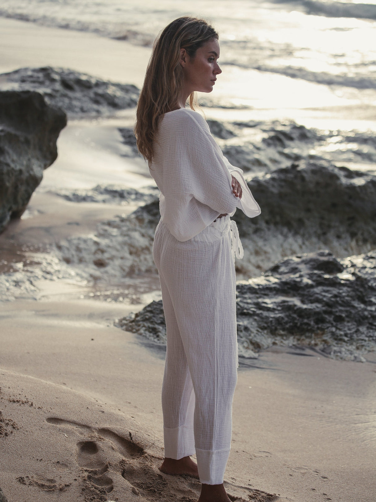 Paloma Paper Bag Pants - White - Sumiye Co