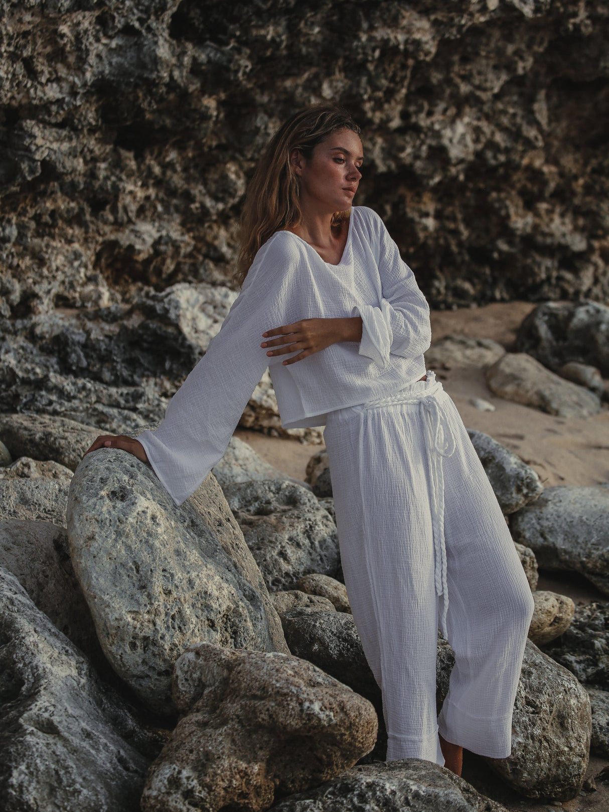 Paloma Paper Bag Pants - White - Sumiye Co