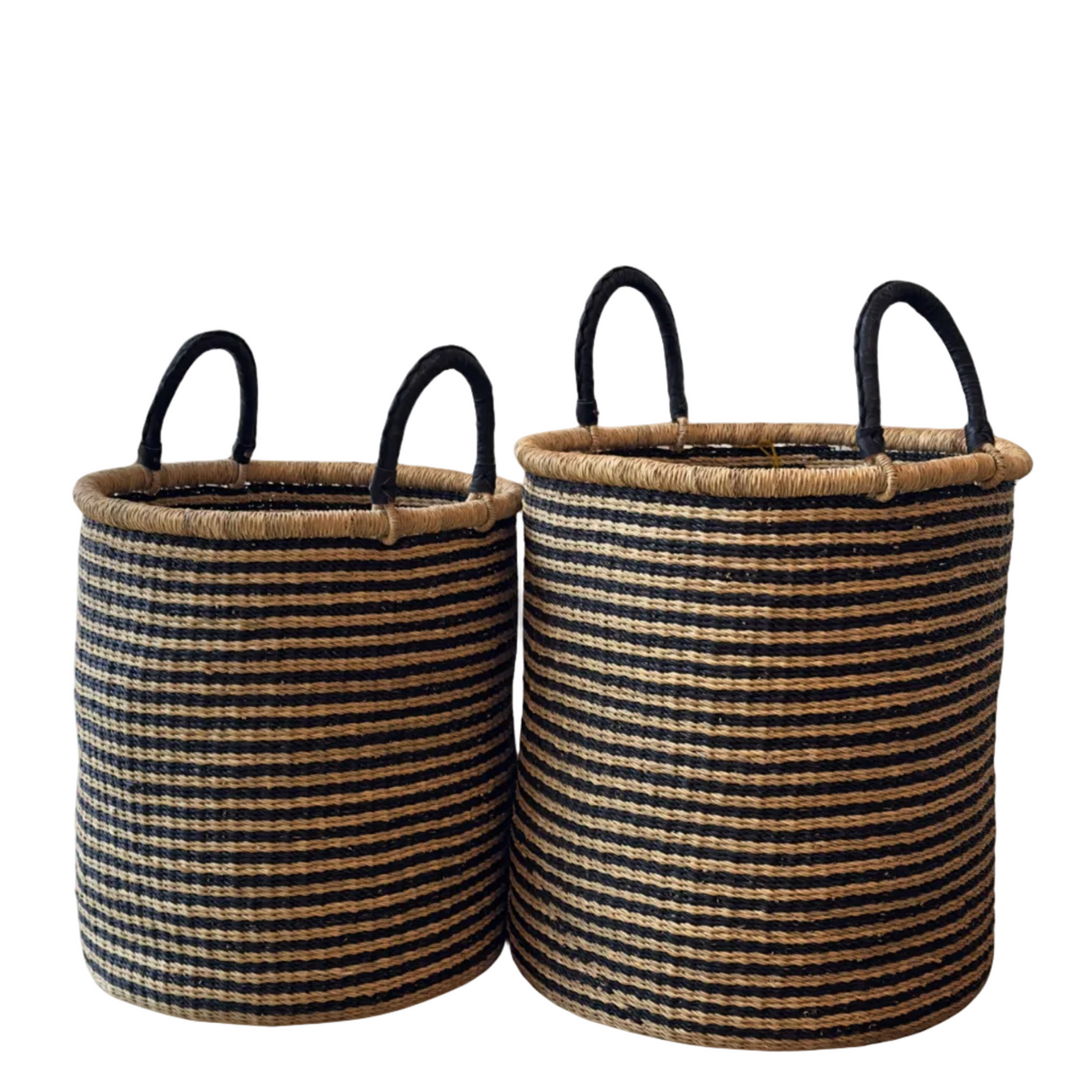 Handwoven Hamper - Natural with Black Stripes - Medium
