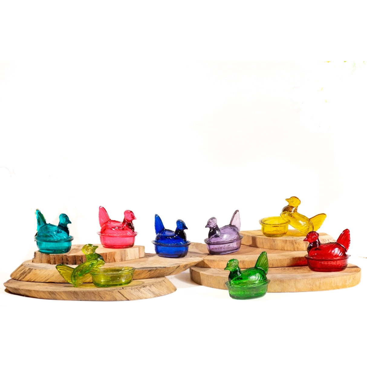 Nesting Hen Bowl & Lid-Turquoise (Set of 6)| Hand Blown Glass - Sumiye Co