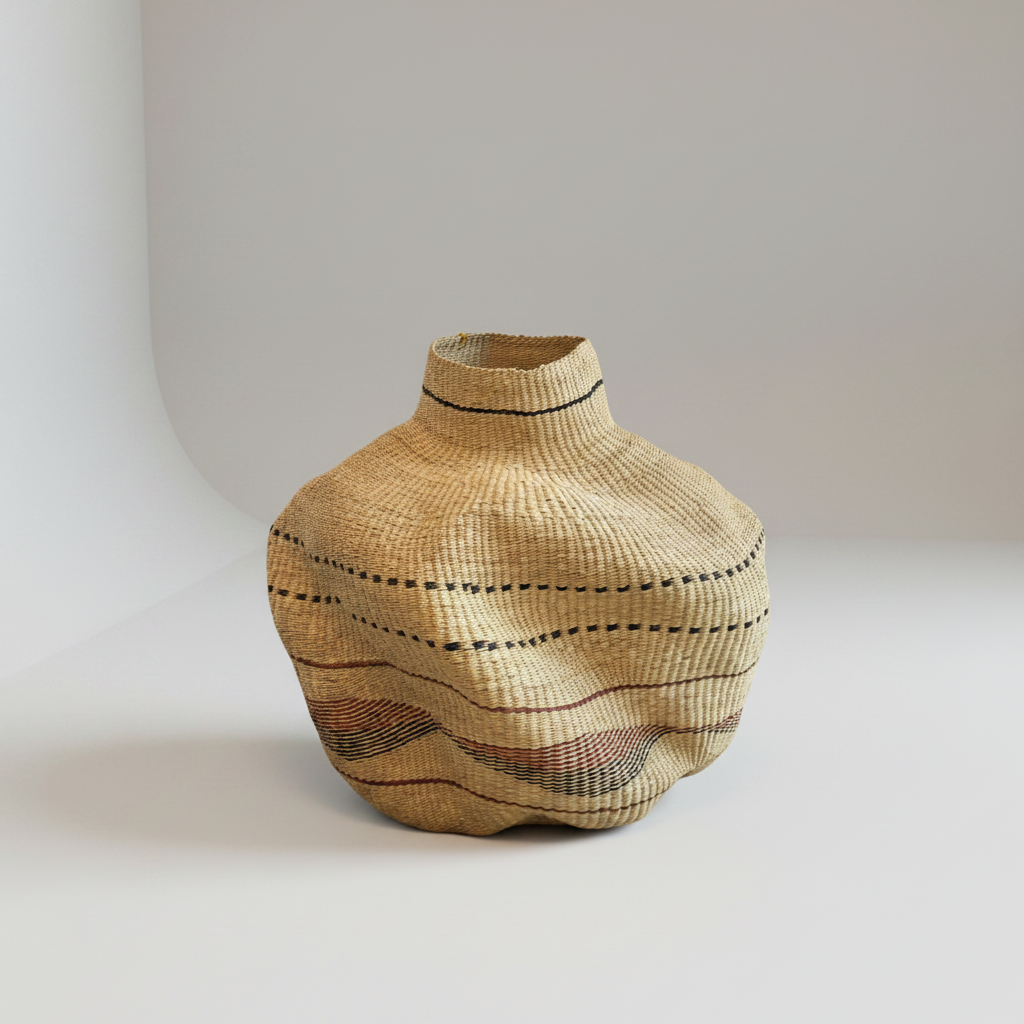 Woven basket with a cylindrical shape on a white background