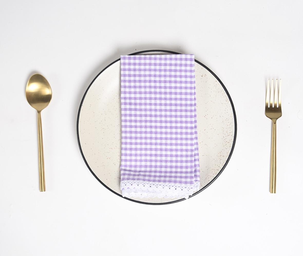Checkered Purple Table Napkins (Set of 4) - Sumiye Co