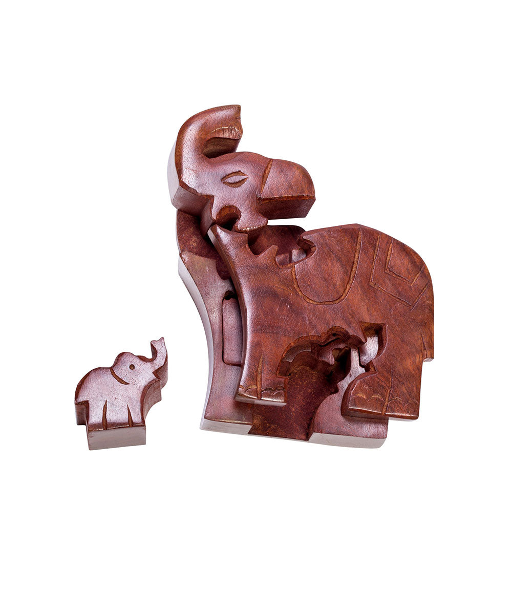 Mom and Baby Elephant Puzzle Box - Hand Carved Wood, Fair Trade by Matr Boomie - Sumiye Co