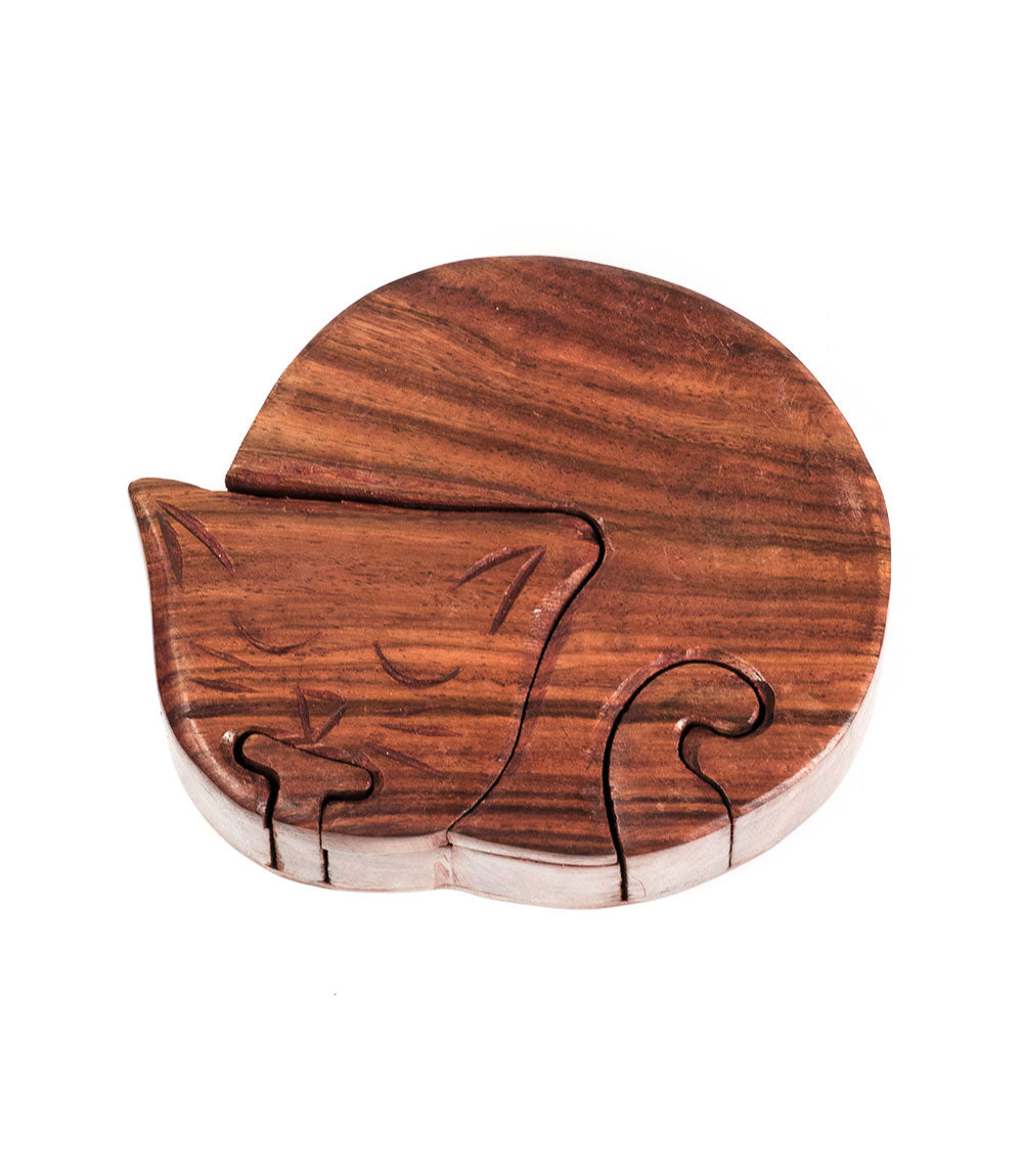 Sleeping Cat Keepsake Puzzle Box - Indian Rosewood by Matr Boomie - Sumiye Co