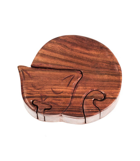 Sleeping Cat Keepsake Puzzle Box - Indian Rosewood by Matr Boomie - Sumiye Co