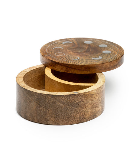Indukala Moon Phase Round Pivot Box - Handcrafted Mango Wood by Matr Boomie - Sumiye Co