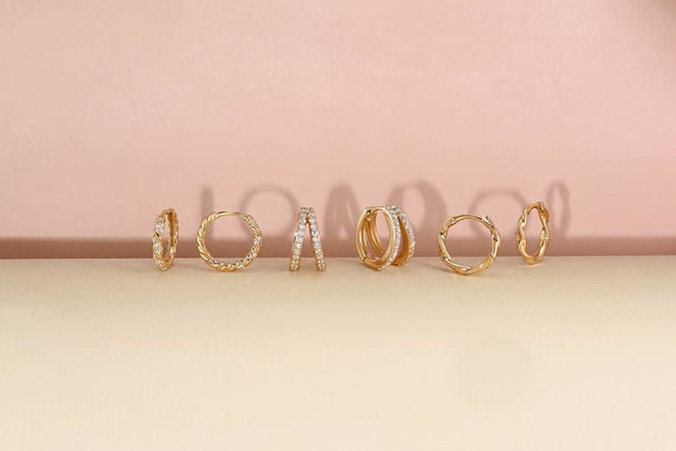 14k Gold & Diamond Twisted Huggie Hoops - Sumiye Co