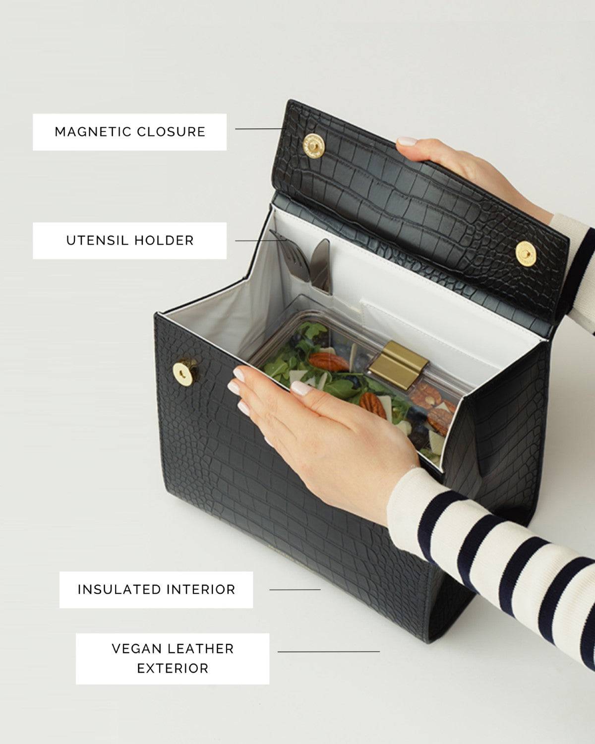 The Luncher - Black Croc | Designer Lunch Bags & Totes - Sumiye Co