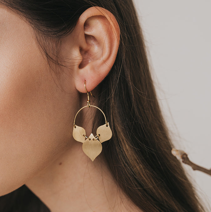 Chameli Leaf Gold Drop Earrings by Matr Boomie - Sumiye Co