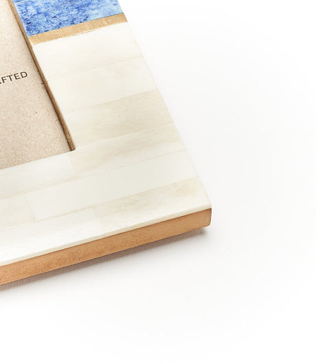 Kaveri 4x6 Natural, Blue, Brown Picture Frame - Carved Bone, Brass, Wood - Sumiye Co