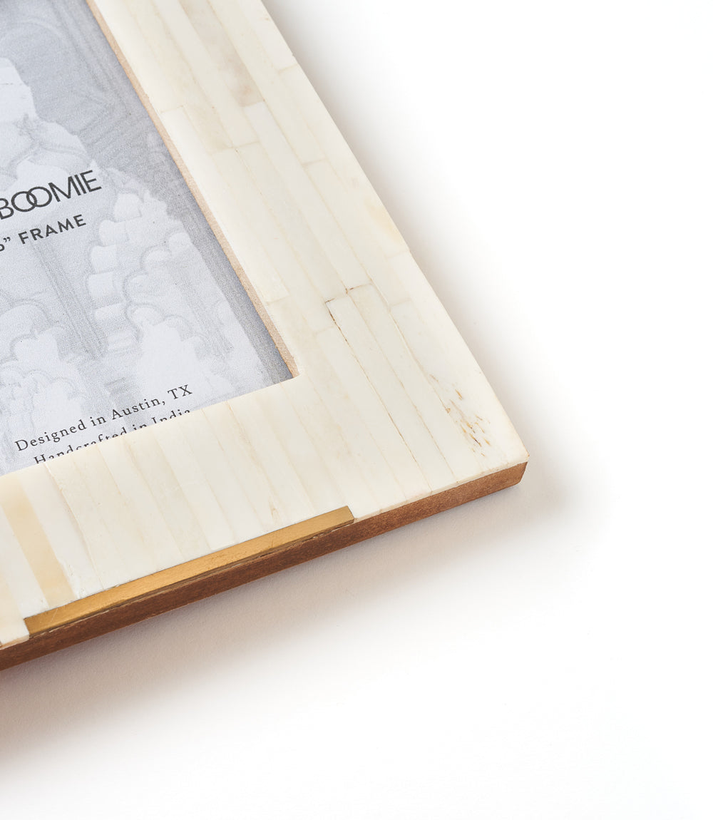 Mukhendu 4x6 Picture Frame -  Carved Bone, Brass Accent - Sumiye Co