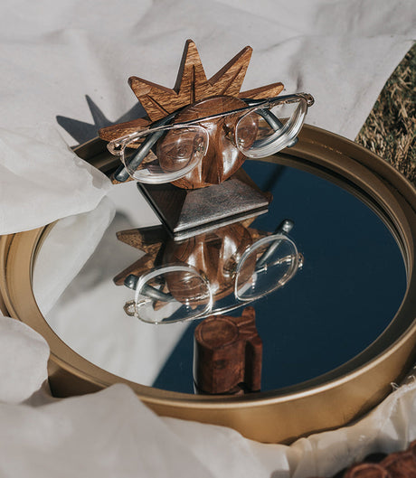 Sun Eyeglass Holder Stand - Handcrafted Sheesham Wood by Matr Boomie - Sumiye Co