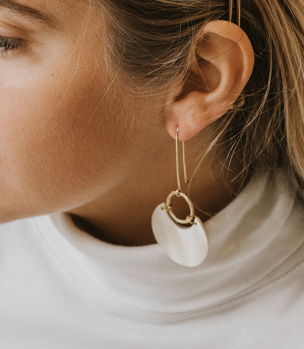 Madhu Fan Drop Earrings - Carved Horn by Matr Boomie - Sumiye Co