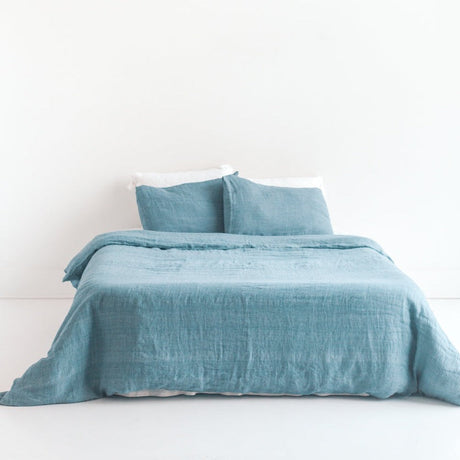 Linen Duvet Cover Set - Denim Blue - Sumiye Co