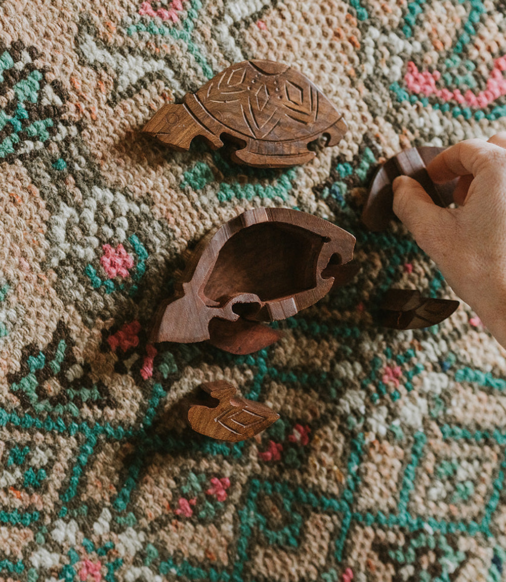 Sea Turtle Puzzle Box - Sustainably Sourced Hand Carved Wood by Matr Boomie - Sumiye Co