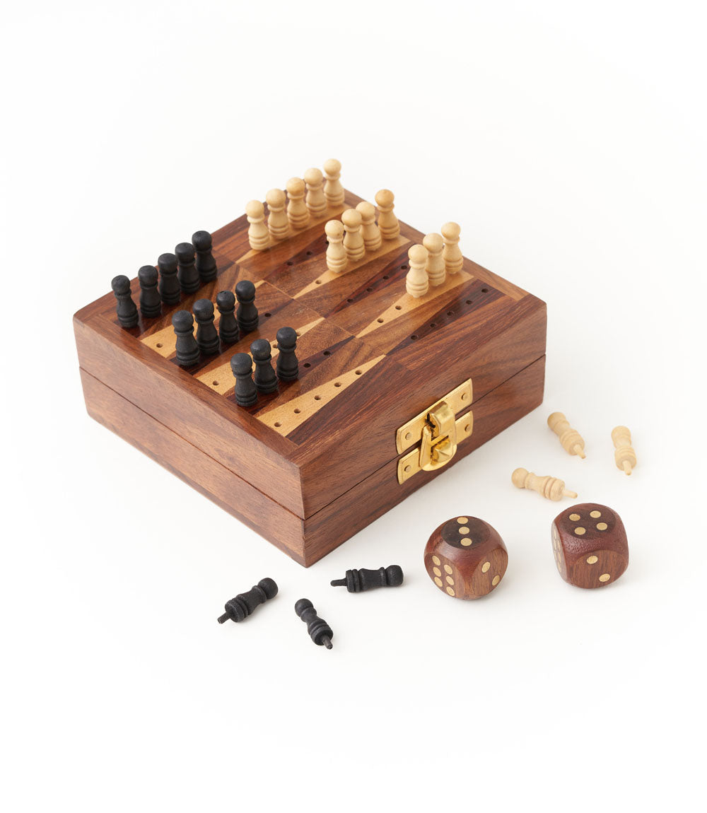 Mini Backgammon Travel Game Set - Handcrafted Wood by Matr Boomie - Sumiye Co
