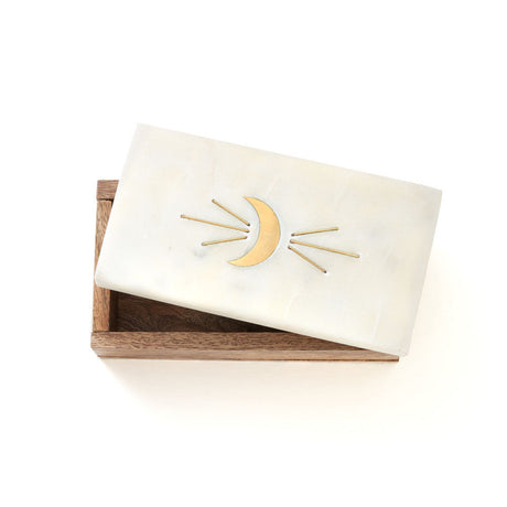 Indukala Crescent Moon Treasure Box - Wood, Marble, Brass by Matr Boomie - Sumiye Co