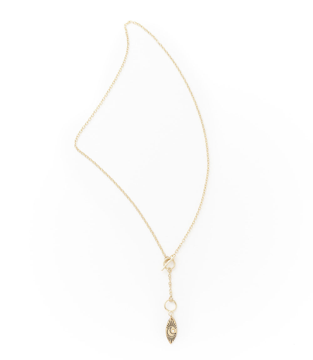 Ruchi Crescent Moon Charm Gold Dainty Drop Lariat Necklace - Sumiye Co