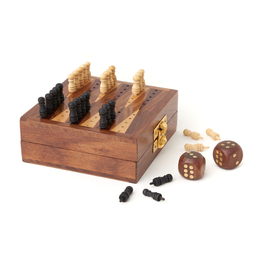 Mini Backgammon Travel Game Set - Handcrafted Wood by Matr Boomie - Sumiye Co