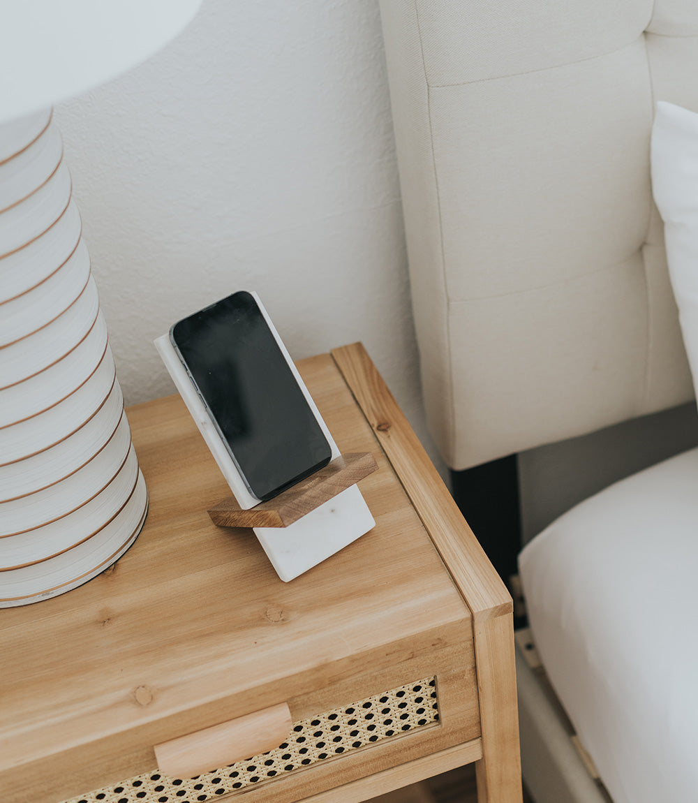 Indukala Moon Phase Phone Stand for Desk - Wood, Marble, Brass by Matr Boomie - Sumiye Co