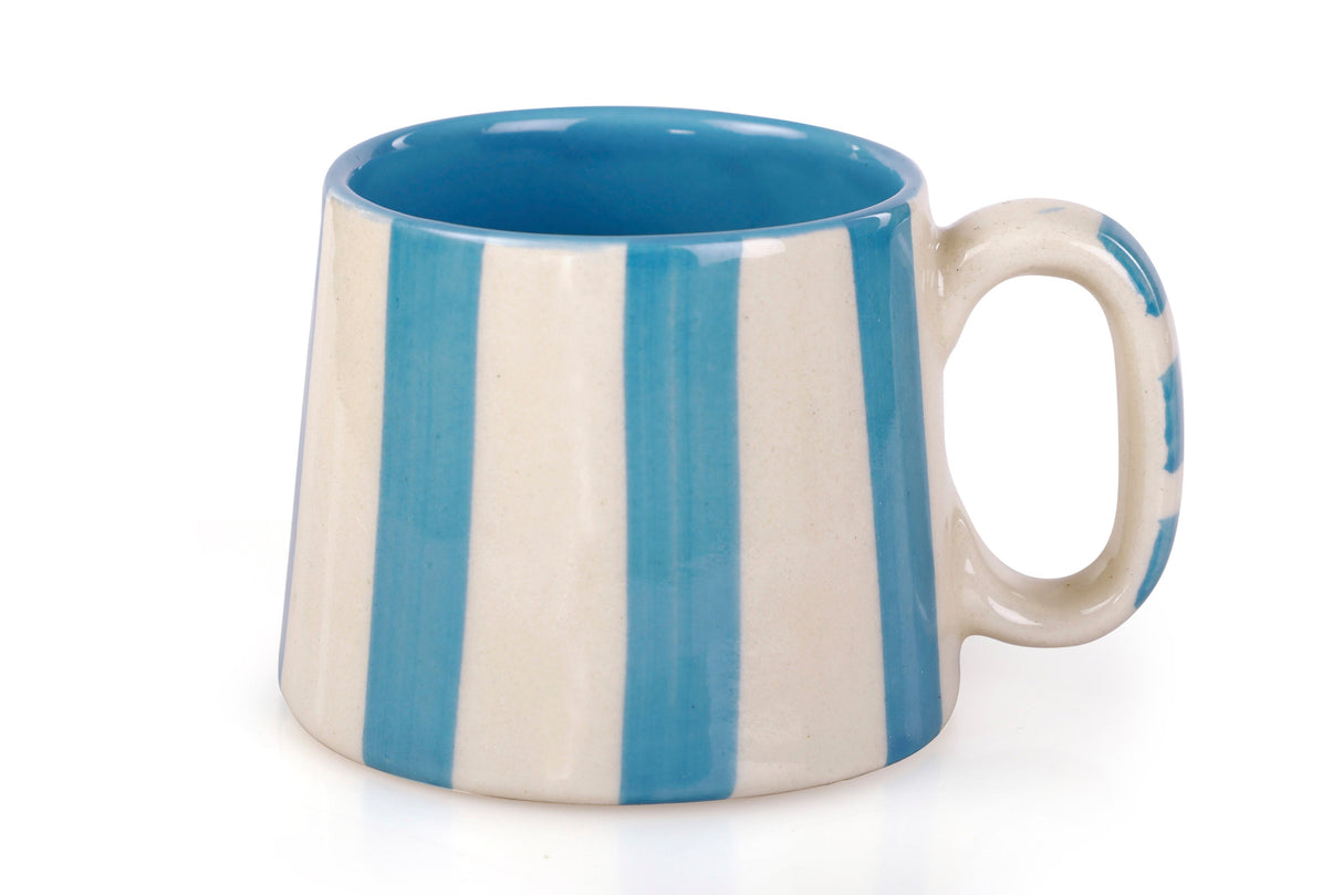 Ceramic Aqua Blue Stripe Coffee cup - 3.5 x 2.5 Inches ( Set of 4 )