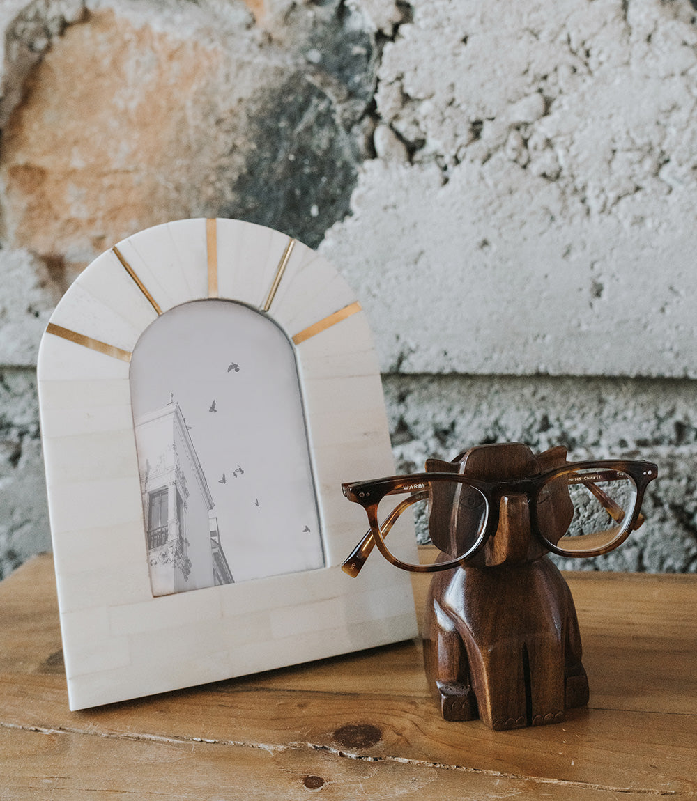 Trunk Up Elephant Eyeglass Holder Stand - Hand Carved Wood by Matr Boomie - Sumiye Co