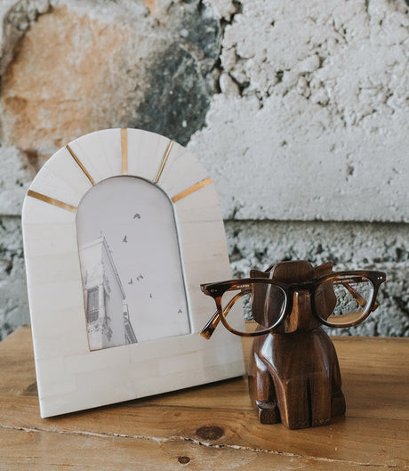 Trunk Up Elephant Eyeglass Holder Stand - Hand Carved Wood by Matr Boomie - Sumiye Co
