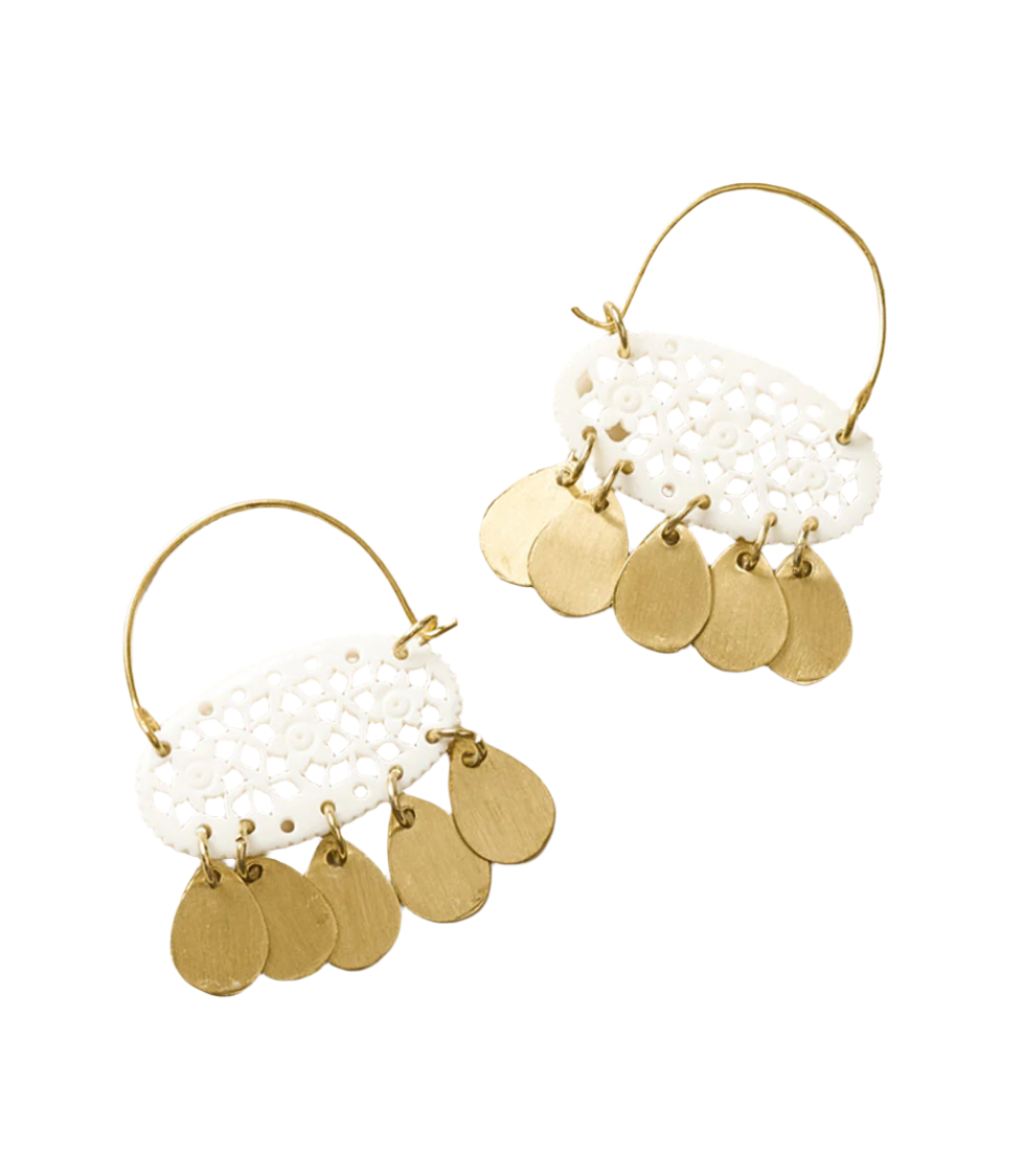 Charu Filigree Bone and Brass Dangle Earrings by Matr Boomie - Sumiye Co