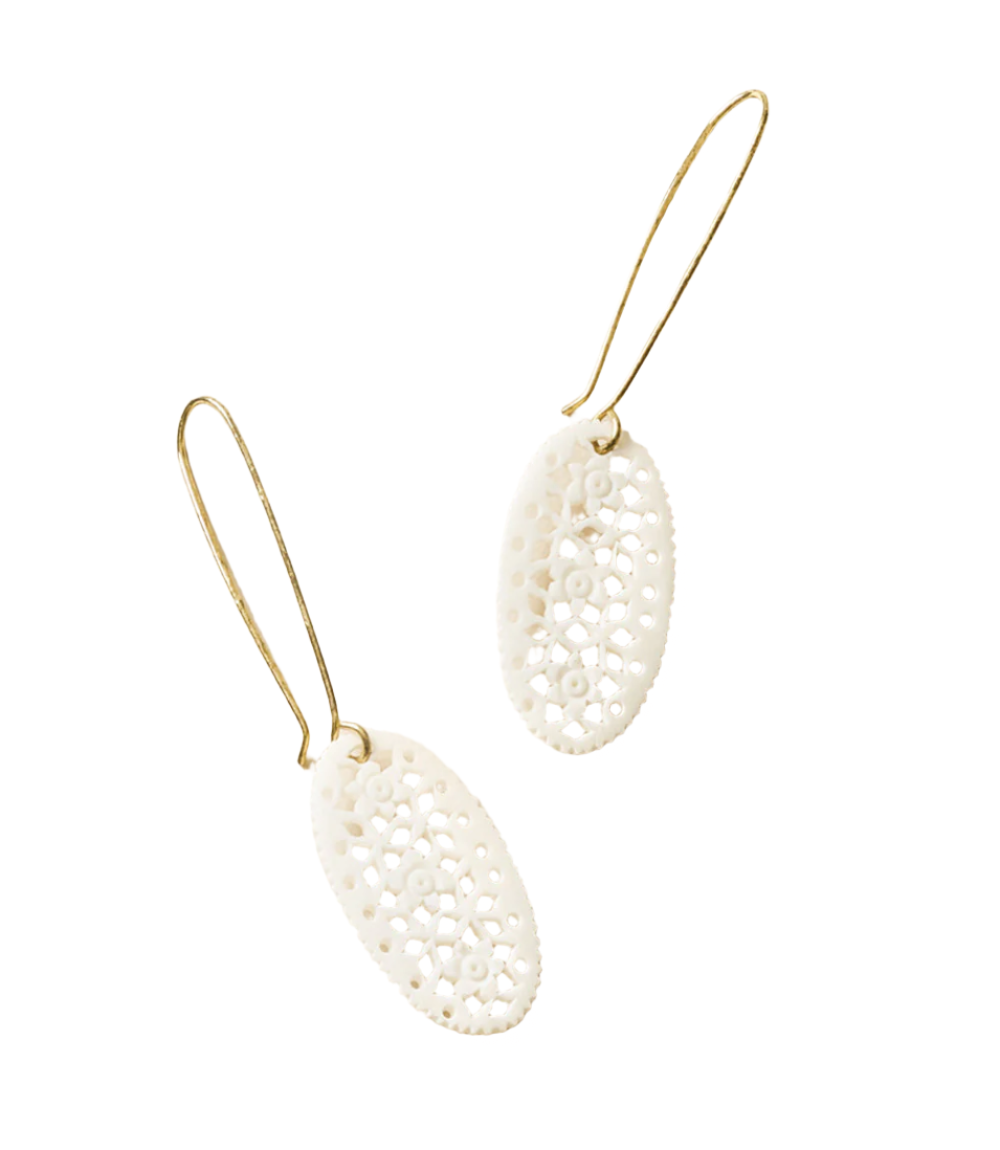 Charu Filigree Bone and Brass Drop Earrings by Matr Boomie - Sumiye Co