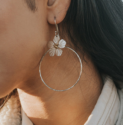 Sayuri Flower Silver Hoop Earrings by Matr Boomie - Sumiye Co
