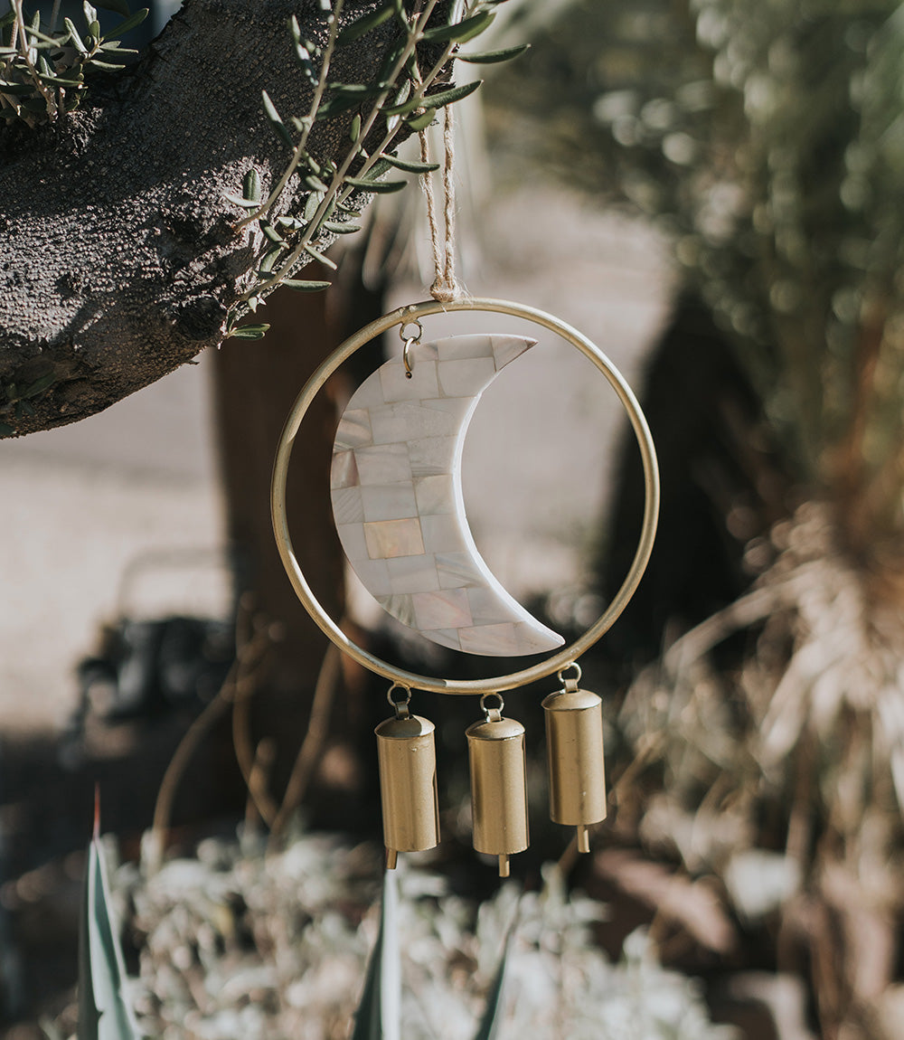 Chayana Large Moon Mother of Pearl Wind Chime - Fair Trade Decor by Matr Boomie - Sumiye Co
