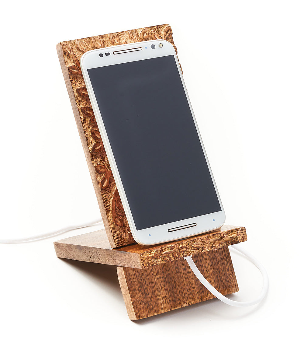 Aranyani Tree of Life Phone Stand for Desk - Hand Carved Wood by Matr Boomie - Sumiye Co