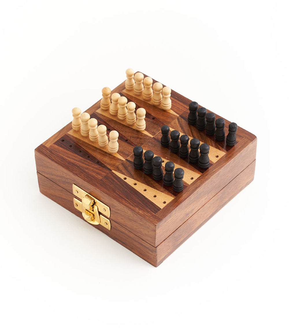 Mini Backgammon Travel Game Set - Handcrafted Wood by Matr Boomie - Sumiye Co