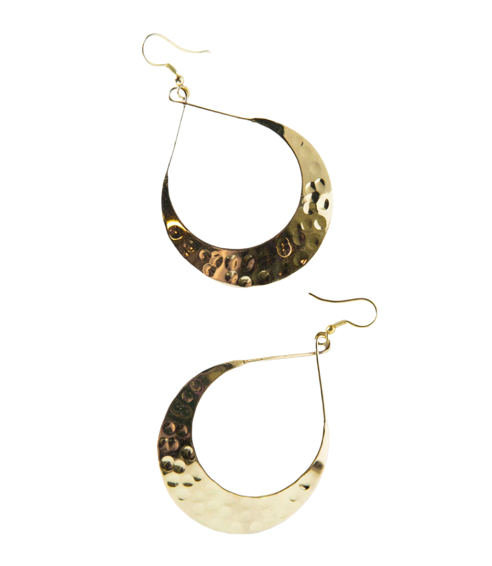 Lunar Crescent Hammered Shiny Gold Hoop Earrings by Matr Boomie - Sumiye Co
