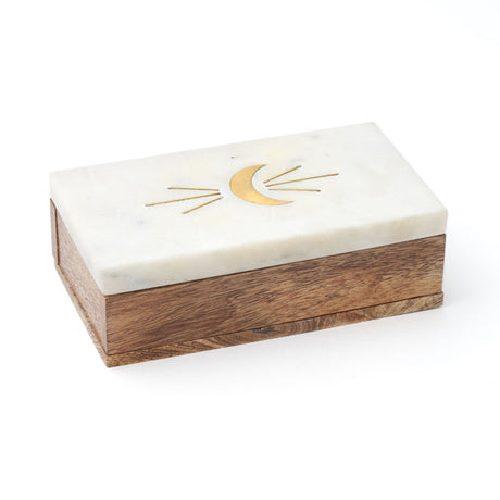 Indukala Crescent Moon Treasure Box - Wood, Marble, Brass by Matr Boomie - Sumiye Co